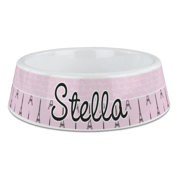 Custom Paris & Eiffel Tower Plastic Dog Bowl - Large (Personalized)