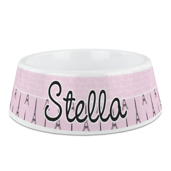 Custom Paris & Eiffel Tower Plastic Dog Bowl - Medium (Personalized)