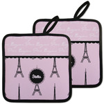 Paris & Eiffel Tower Pot Holders - Set of 2 w/ Name or Text
