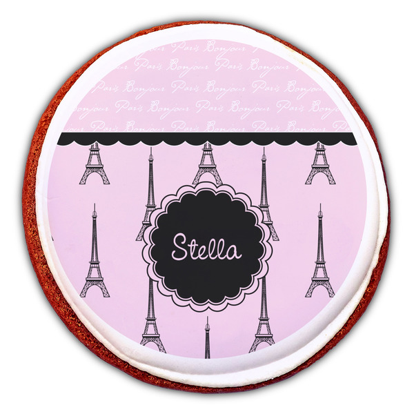 Paris & Eiffel Tower Printed Icing Circle - Large - On Cookie