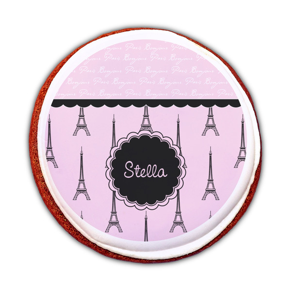 Paris & Eiffel Tower Printed Icing Circle - Medium - On Cookie