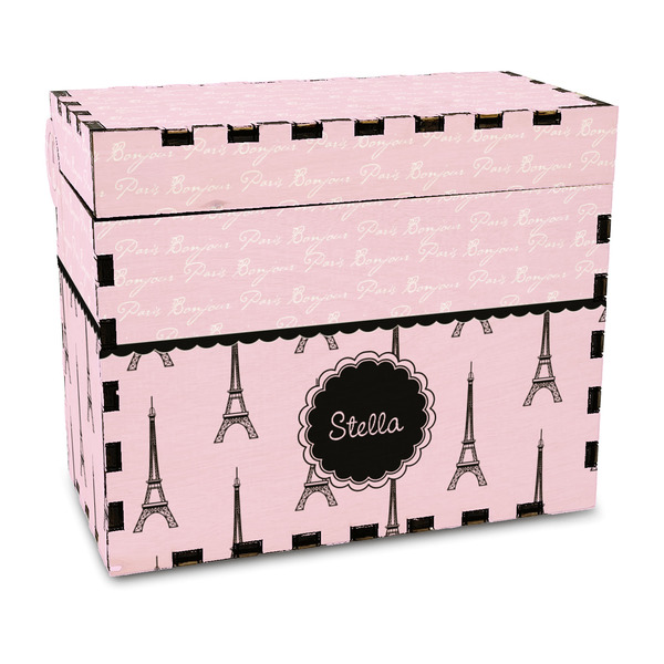 Custom Paris & Eiffel Tower Wood Recipe Box - Full Color Print (Personalized)