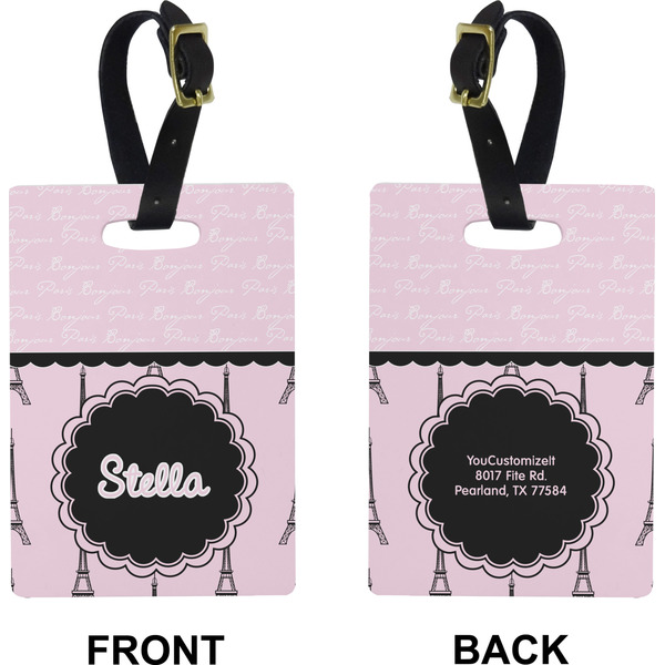 Paris & Eiffel Tower Rectangle Luggage Tag (Front + Back)