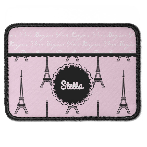 Custom Paris & Eiffel Tower Iron On Rectangle Patch w/ Name or Text
