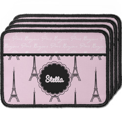 Paris & Eiffel Tower Iron On Rectangle Patches - Set of 4 w/ Name or Text