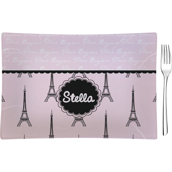 Custom Paris & Eiffel Tower Glass Rectangular Appetizer / Dessert Plate (Personalized)