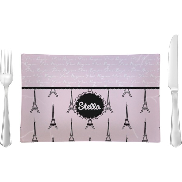 Custom Paris & Eiffel Tower Rectangular Glass Lunch / Dinner Plate - Single or Set (Personalized)