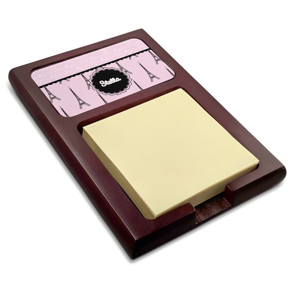 Custom Paris & Eiffel Tower Red Mahogany Sticky Note Holder (Personalized)