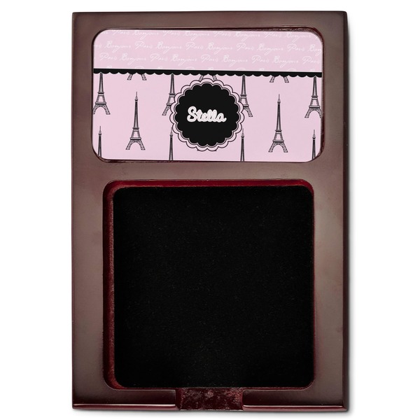 Paris & Eiffel Tower Red Mahogany Sticky Note Holder - Flat