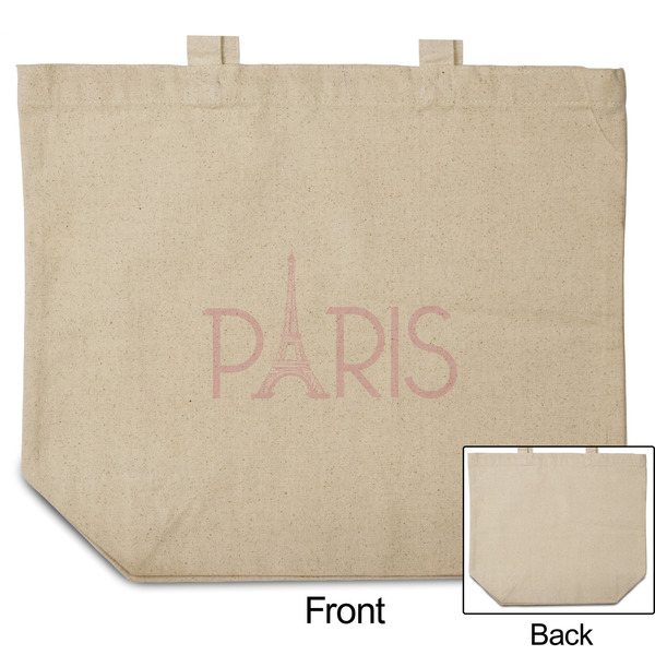 Paris & Eiffel Tower Reusable Cotton Grocery Bag - Front & Back View