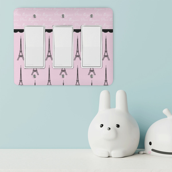 Paris & Eiffel Tower Rocker Light Switch Covers - Triple - IN CONTEXT
