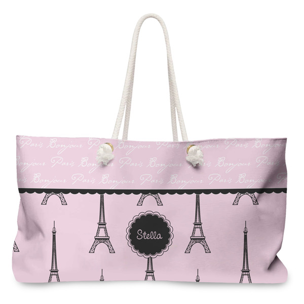 Custom Paris & Eiffel Tower Large Tote Bag with Rope Handles (Personalized)
