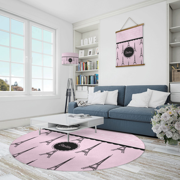 Paris & Eiffel Tower Round Area Rug - IN CONTEXT