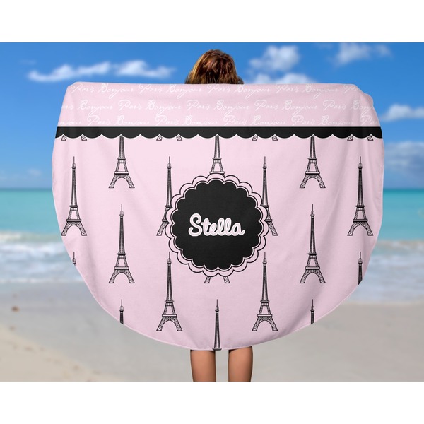 Paris & Eiffel Tower Round Beach Towel - In Use