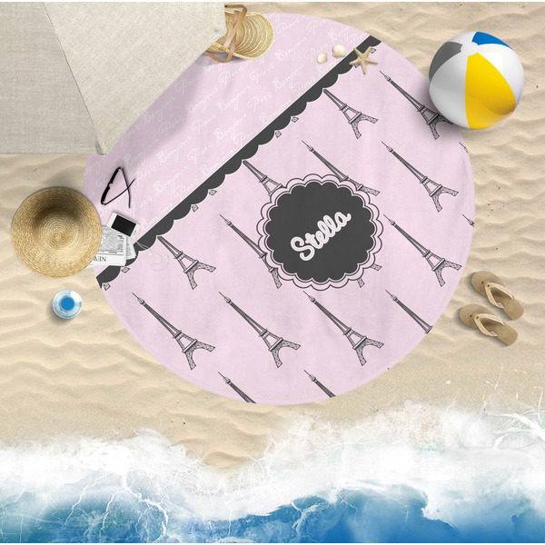 Paris & Eiffel Tower Round Beach Towel Lifestyle
