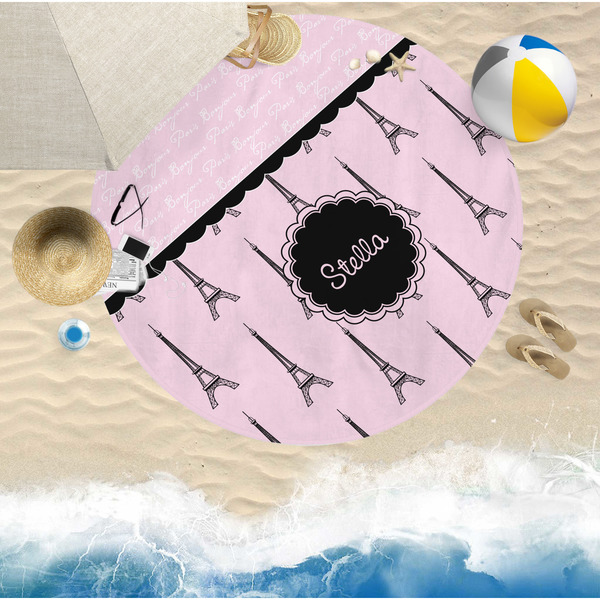 Paris & Eiffel Tower Round Beach Towel Lifestyle
