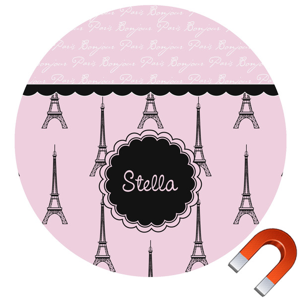 Custom Paris & Eiffel Tower Round Car Magnet - 10" (Personalized)