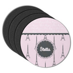 Paris & Eiffel Tower Round Rubber Backed Coasters - Set of 4 (Personalized)