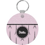 Paris & Eiffel Tower Round Plastic Keychain (Personalized)