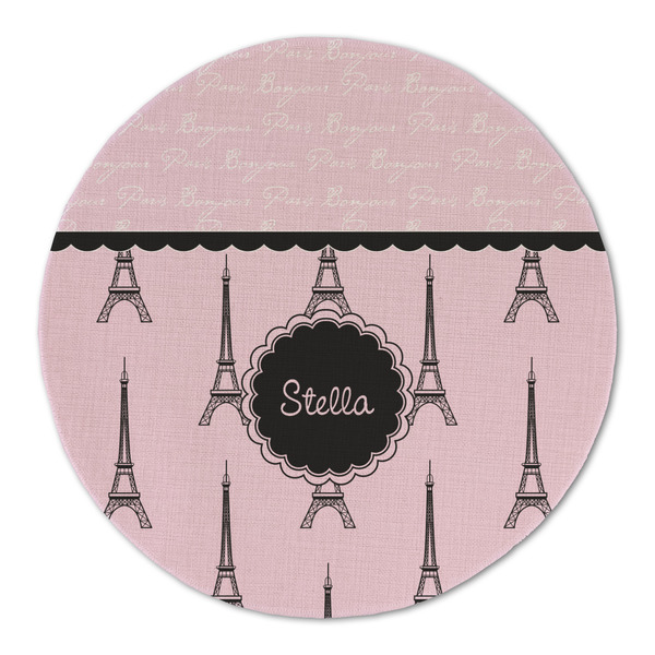 Custom Paris & Eiffel Tower Round Linen Placemat - Single Sided (Personalized)