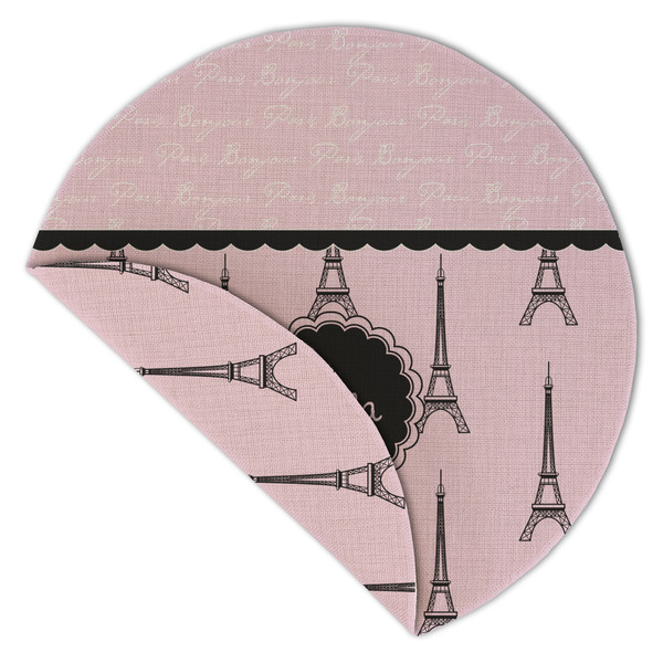 Paris & Eiffel Tower Round Linen Placemats - Front (folded corner double sided)