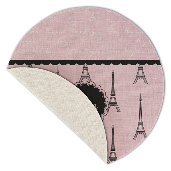 Paris & Eiffel Tower Round Linen Placemats - Front (folded corner single sided)