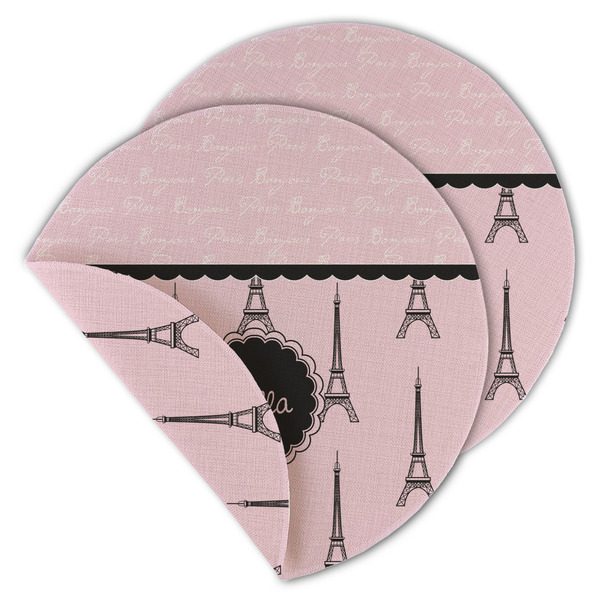 Custom Paris & Eiffel Tower Round Linen Placemat - Double Sided (Personalized)