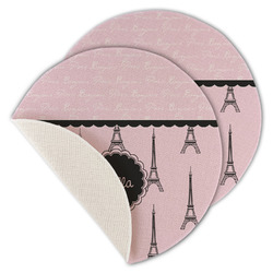 Paris & Eiffel Tower Round Linen Placemat - Single Sided - Set of 4 (Personalized)