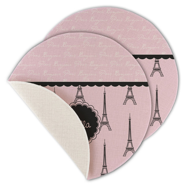 Custom Paris & Eiffel Tower Round Linen Placemat - Single Sided - Set of 4 (Personalized)