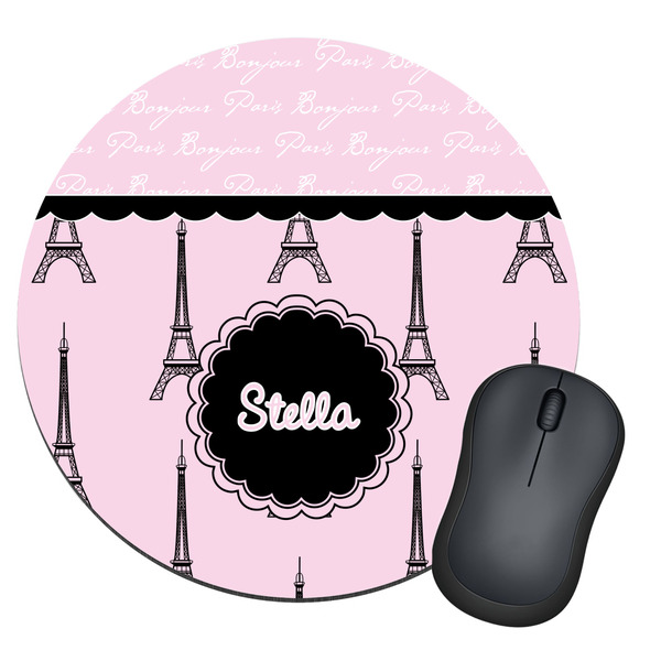 Custom Paris & Eiffel Tower Round Mouse Pad (Personalized)