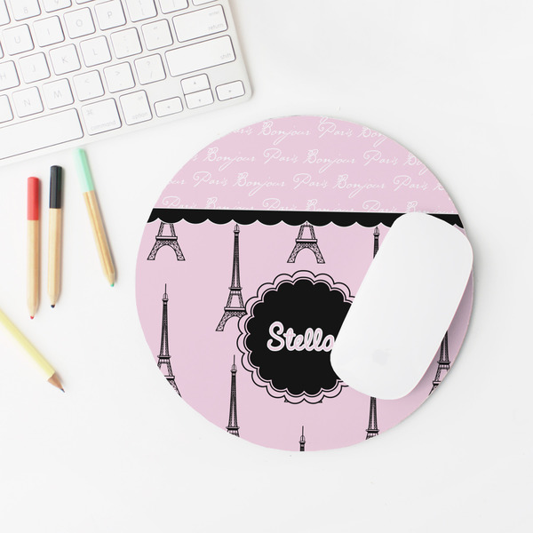 Paris & Eiffel Tower Round Mousepad - LIFESTYLE 2