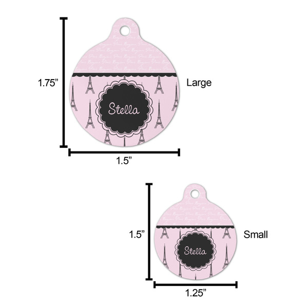 Paris & Eiffel Tower Round Pet ID Tag - Large - Comparison Scale