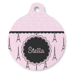 Paris & Eiffel Tower Round Pet ID Tag - Large (Personalized)