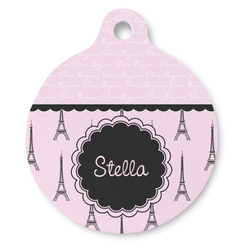 Paris & Eiffel Tower Round Pet ID Tag (Personalized)