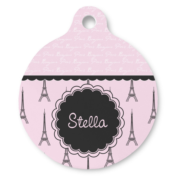 Custom Paris & Eiffel Tower Round Pet ID Tag (Personalized)
