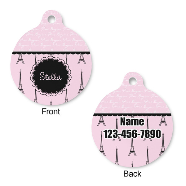 Paris & Eiffel Tower Round Pet Tag - Front & Back