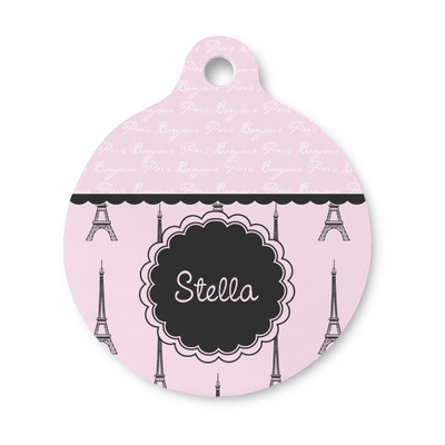 Paris & Eiffel Tower Round Pet ID Tag - Small (Personalized)
