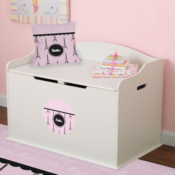 Paris & Eiffel Tower Round Wall Decal on Toy Chest