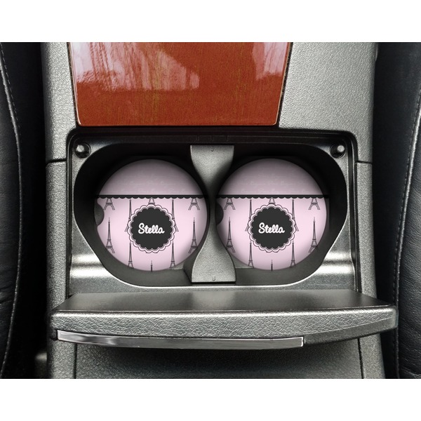 Paris & Eiffel Tower Sandstone Car Coaster - In Cup Holder