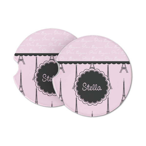 Custom Paris & Eiffel Tower Sandstone Car Coasters - Set of 2 (Personalized)