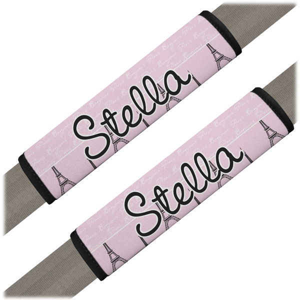 Custom Paris & Eiffel Tower Seat Belt Covers (Set of 2) (Personalized)