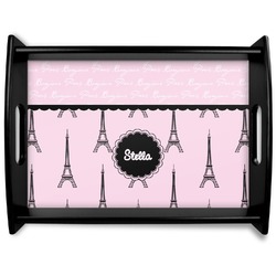 Paris & Eiffel Tower Black Wooden Tray - Large (Personalized)