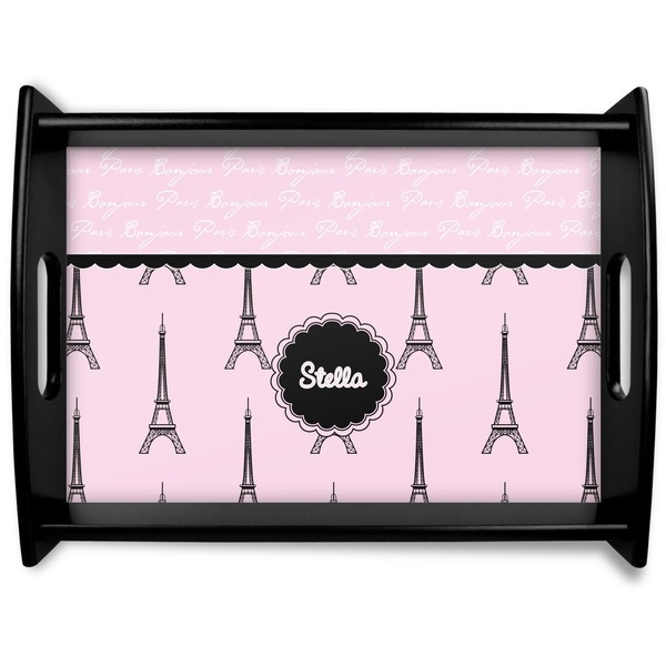Custom Paris & Eiffel Tower Black Wooden Tray - Large (Personalized)