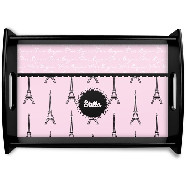 Custom Paris & Eiffel Tower Black Wooden Tray - Small (Personalized)