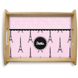 Paris & Eiffel Tower Natural Wooden Tray - Large (Personalized)