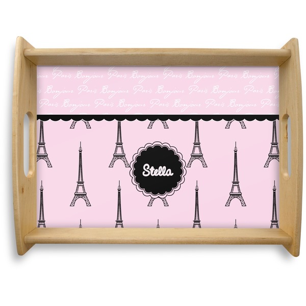 Custom Paris & Eiffel Tower Natural Wooden Tray - Large (Personalized)