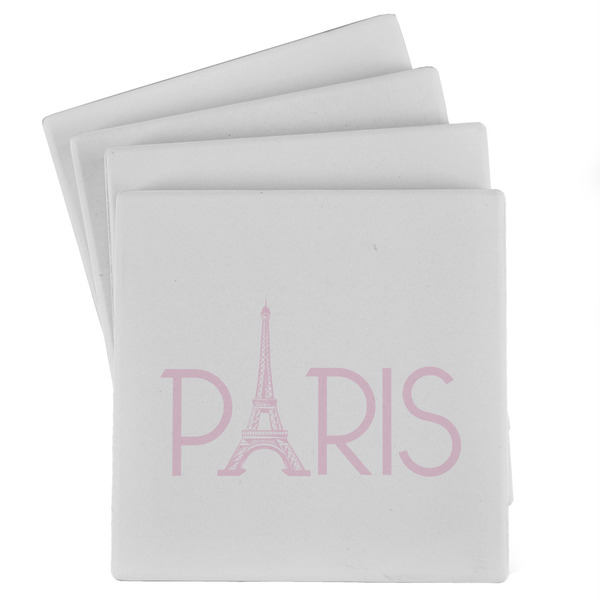 Custom Paris & Eiffel Tower Absorbent Stone Coasters - Set of 4