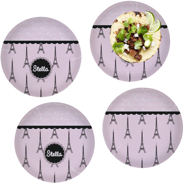 Custom Paris & Eiffel Tower Set of 4 Glass Lunch / Dinner Plate 10" (Personalized)