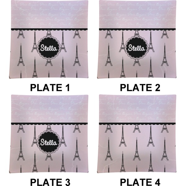Paris & Eiffel Tower Set of Square Dinner Plates (Approval)