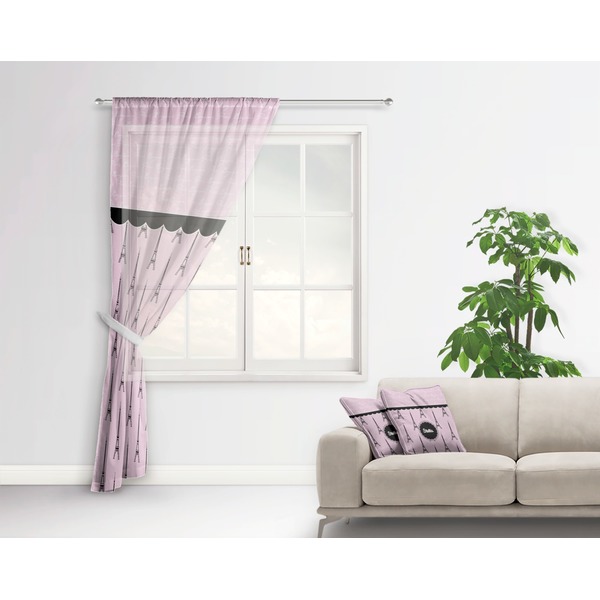 Paris & Eiffel Tower Sheer Curtain With Window and Rod - in Room Matching Pillow